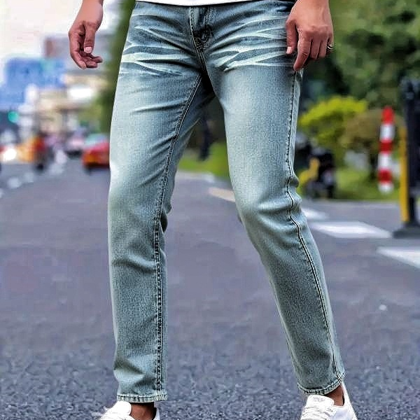 双股纱125款男士春夏秋高街潮流修身弹力直筒牛仔裤
