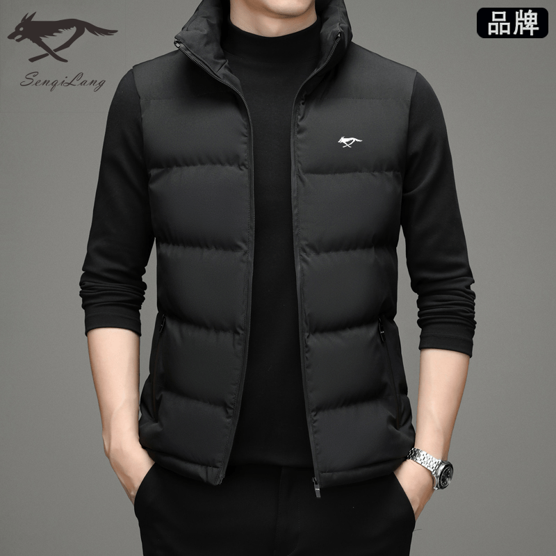 七匹断码狼秋冬新款男士棉马甲加厚保暖修身立领短款时尚无袖坎肩