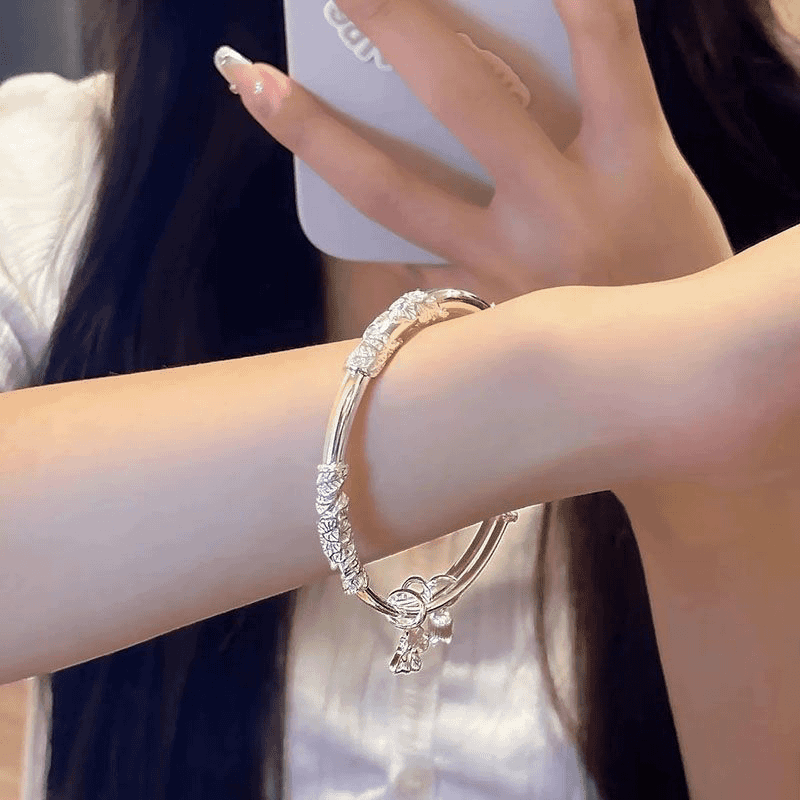 足银手镯 999纯银手镯女繁花蝴蝶恋花送女朋友生日520礼物情人节