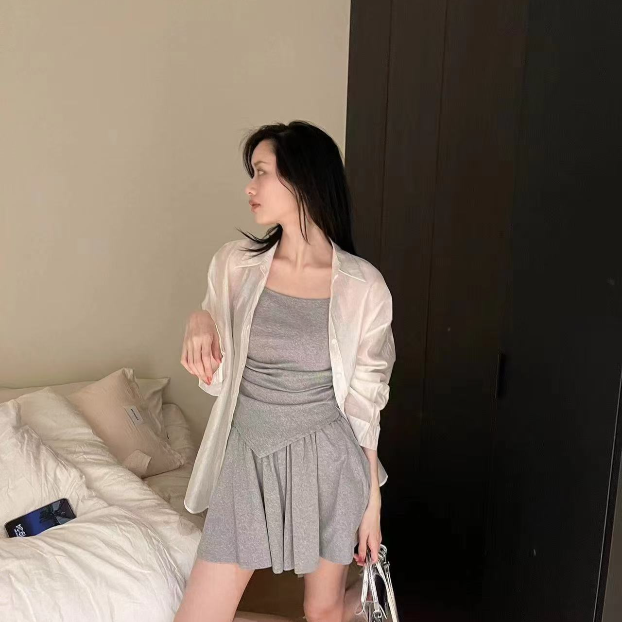 夏季胖MM防晒衬衫吊带显瘦裤衩半裙糖果系小清新三件套辣妹套装