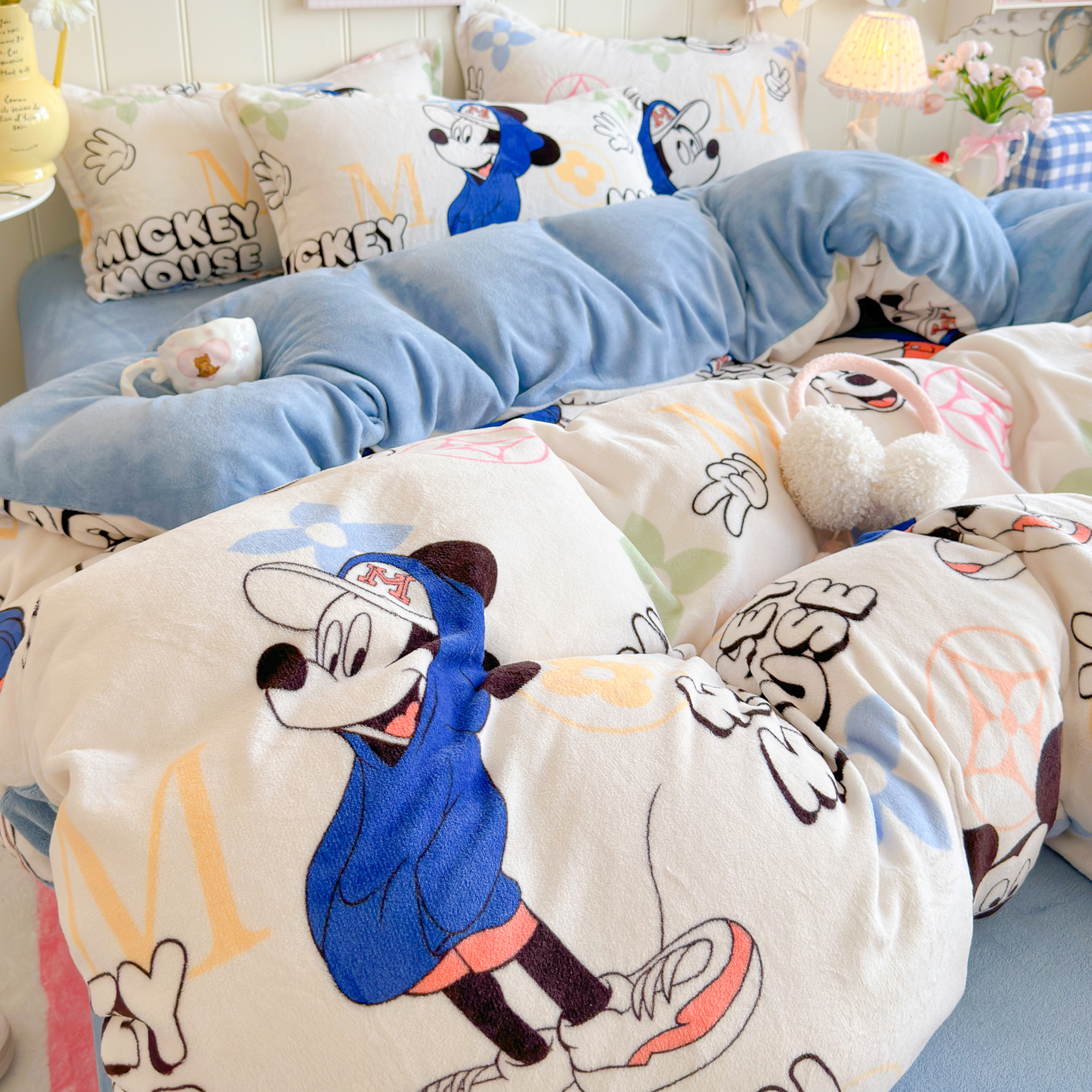 卡通牛奶绒四件套双面加厚被套床笠床单款秋冬保暖防滑床上用品