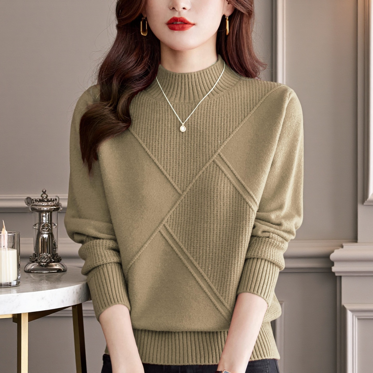 羊绒衫2025秋冬新款女士中年妈妈妙龄针织半高领毛衣女