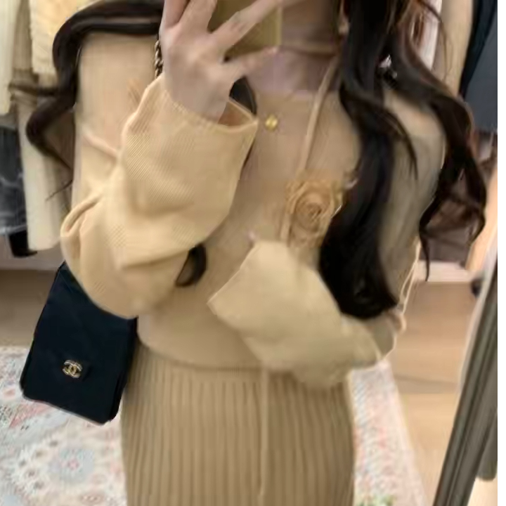 法式时尚漂亮立体花朵上衣2026年冬季新款轻熟高级感半身裙套装女