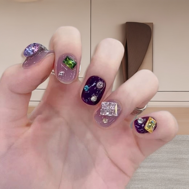 Eneass*|纯手工制作个性穿戴甲|*【蓝莓紫钻】短款蓝莓紫钻仙气美甲