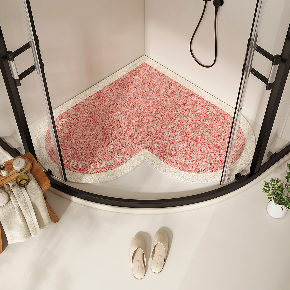 爱心丝圈浴室垫淋浴房洗澡防滑防摔心形脚垫可定制沥水隔水镂空垫