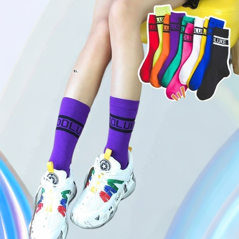 韩版ins日系goodluck糖果色春夏秋冬新女袜棉袜中筒潮袜字母长袜