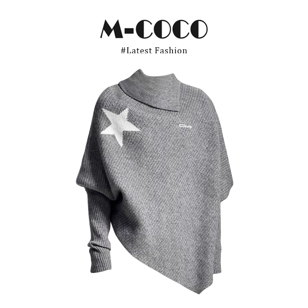 MARIE.COCO韩系氛围感灰色高领针织衫斗篷毛衣女秋冬季不规则上衣