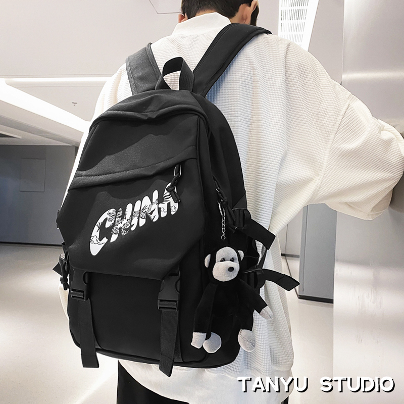 探屿潮牌双肩包男简约百搭大容量旅行背包女初中生高中大学生书包