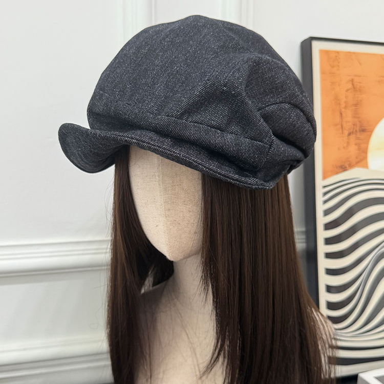 【丹宁牛仔】早秋不规则复古褶皱八角贝雷帽女大头围报童画家帽子潮