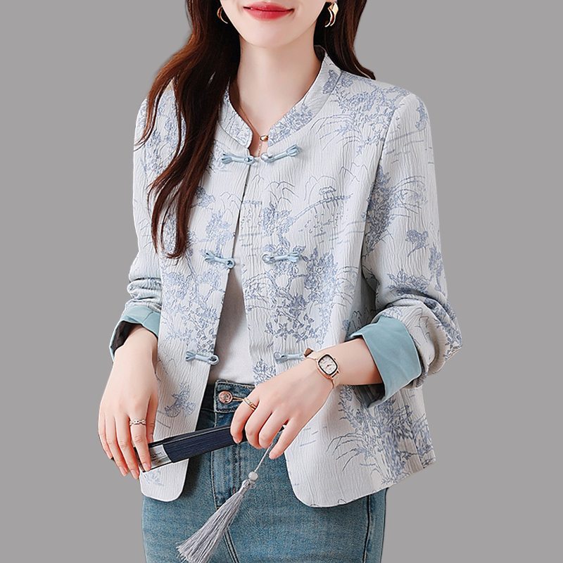 新中式国风提花立领短外套女士2025秋季新款时尚宽松休闲百搭上衣