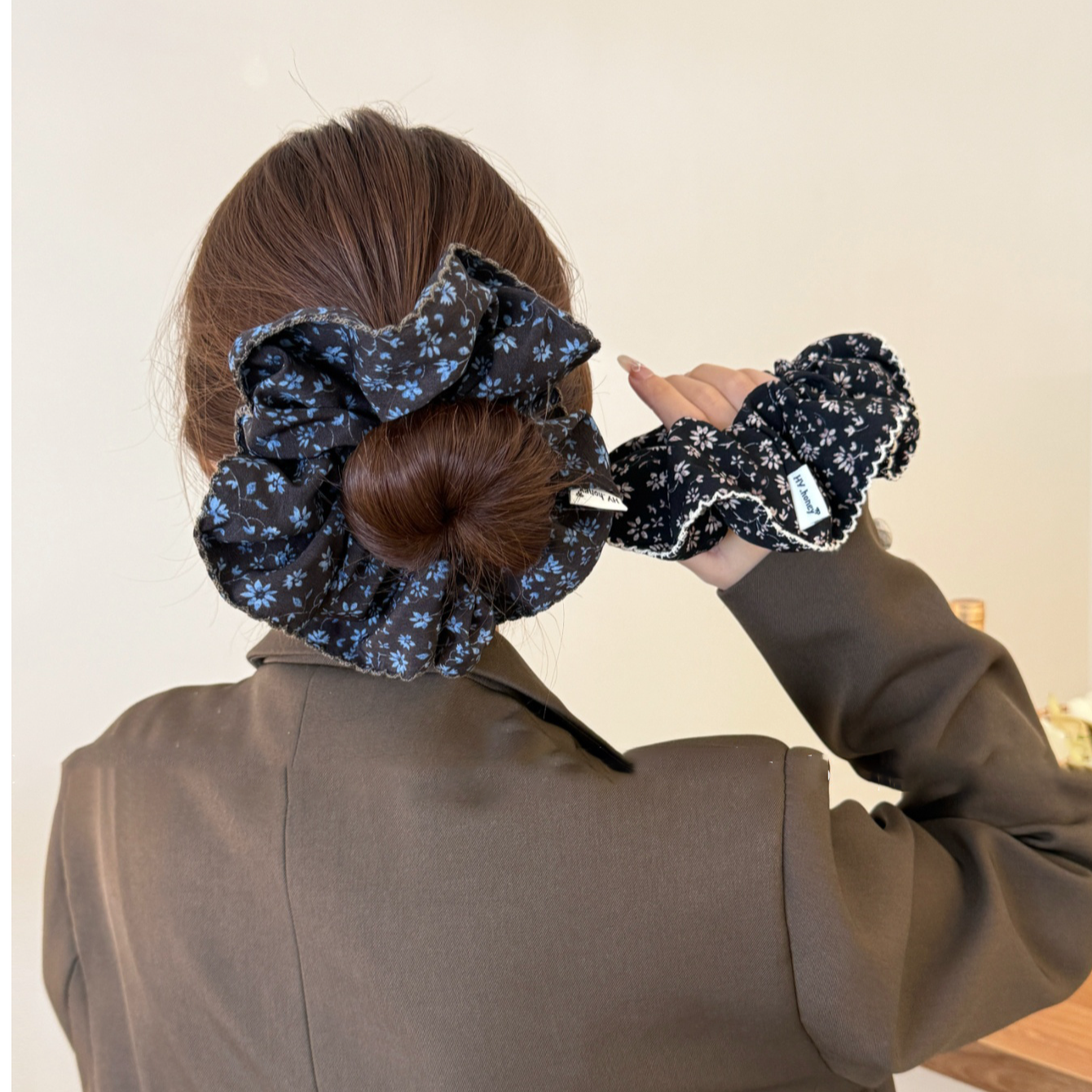 复古时尚碎花大肠发圈女2026新款高级感高马尾扎头发绳后脑勺头花