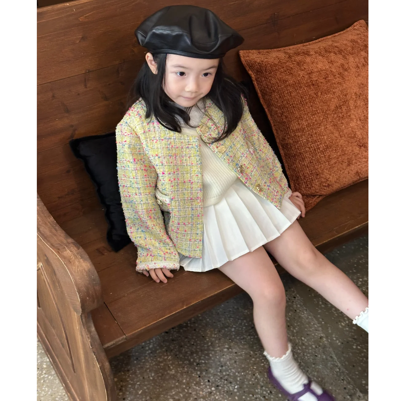 壹妈童装女童秋冬小香风套装新款洋气女宝时尚外套针织马甲百褶裙