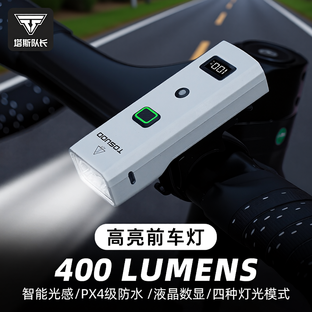 塔斯队长自行车夜骑前灯强光防水手电筒儿童山地公路夜间照明骑行