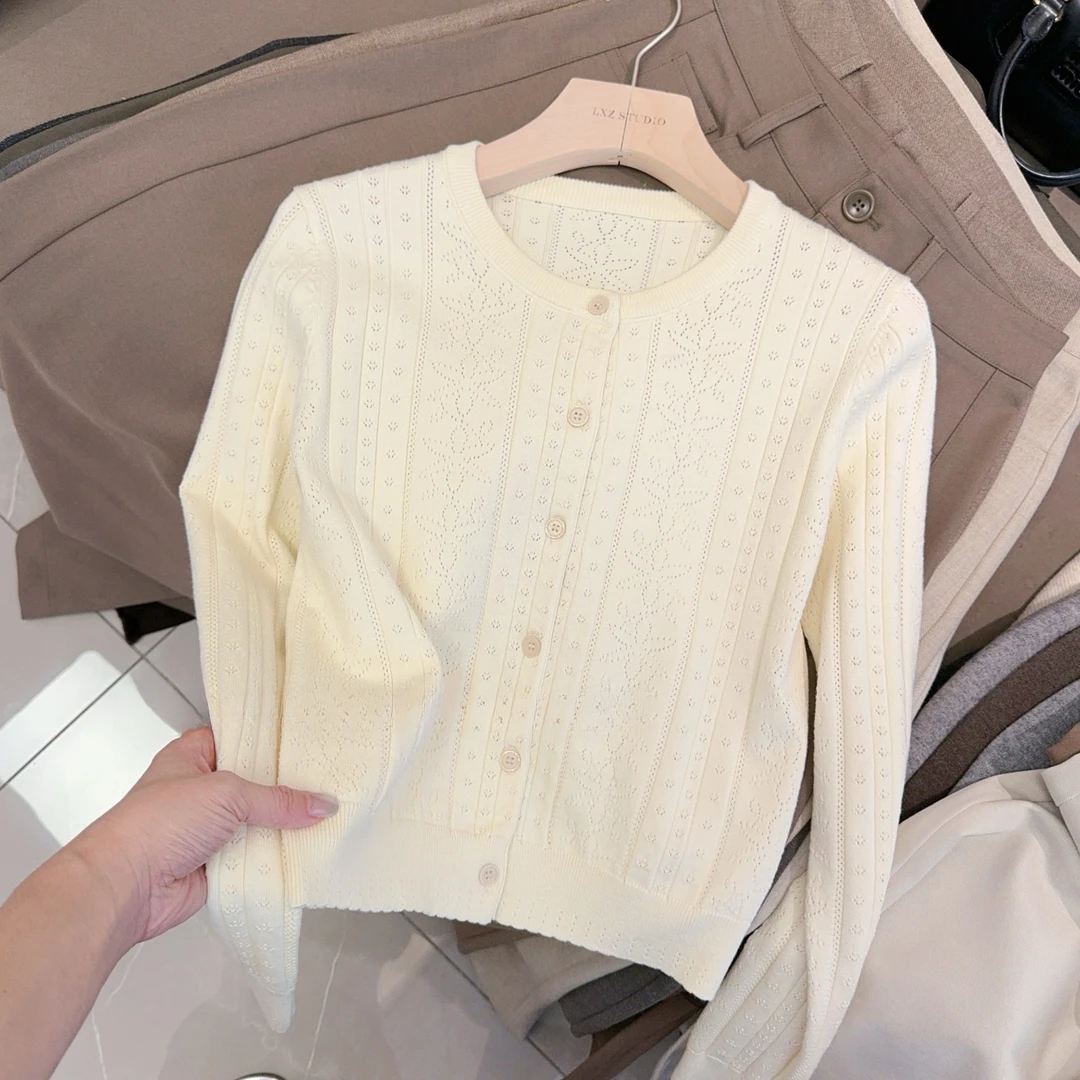 重工复古提花镂空短袖针织衫2026早秋女简约休闲纯色毛衣H8-68
