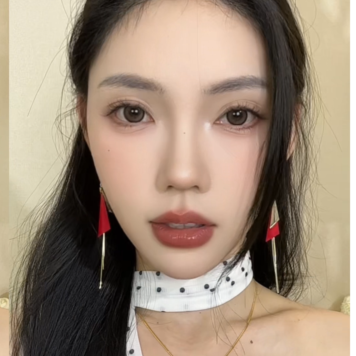 铜合金无非金属耳饰 红色几何三角长款流苏耳饰小众轻奢气质耳钩