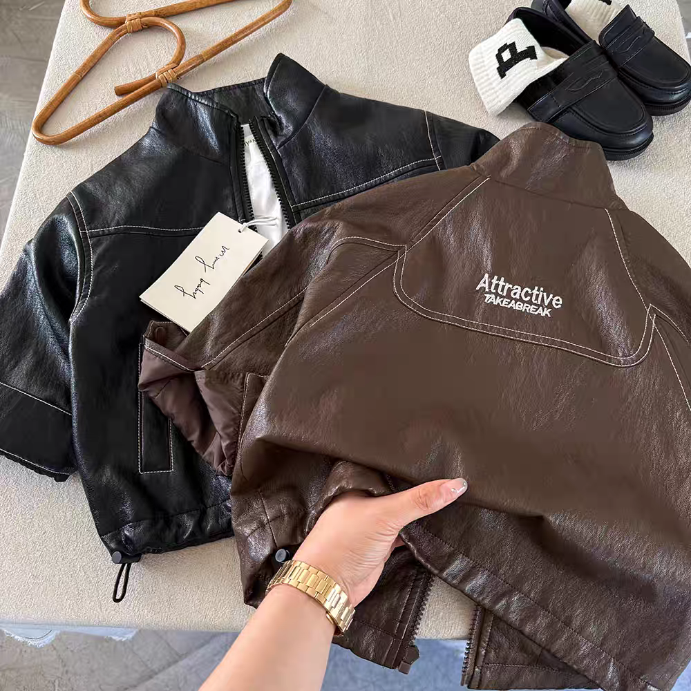 儿童皮夹克帅气2025春秋新款男童字母外套潮范宝宝机车皮衣男韩版