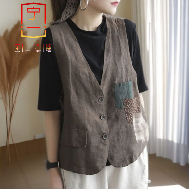 【宁一女装】时尚洋气显瘦夏季休闲马甲休闲外穿复古文艺范宽松大码
