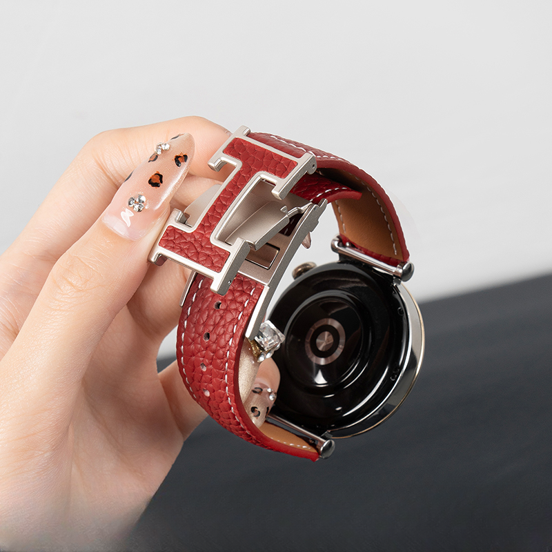 适用华为gt5表带女款华为watch5/4pro表带3/4/5pro荔枝纹真皮表带