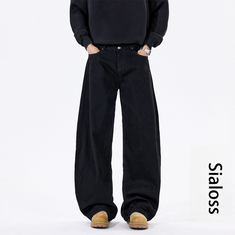 SiaLoss立体剪裁重磅老钱风弯刀裤男美式加绒长裤潮牌宽松休闲裤