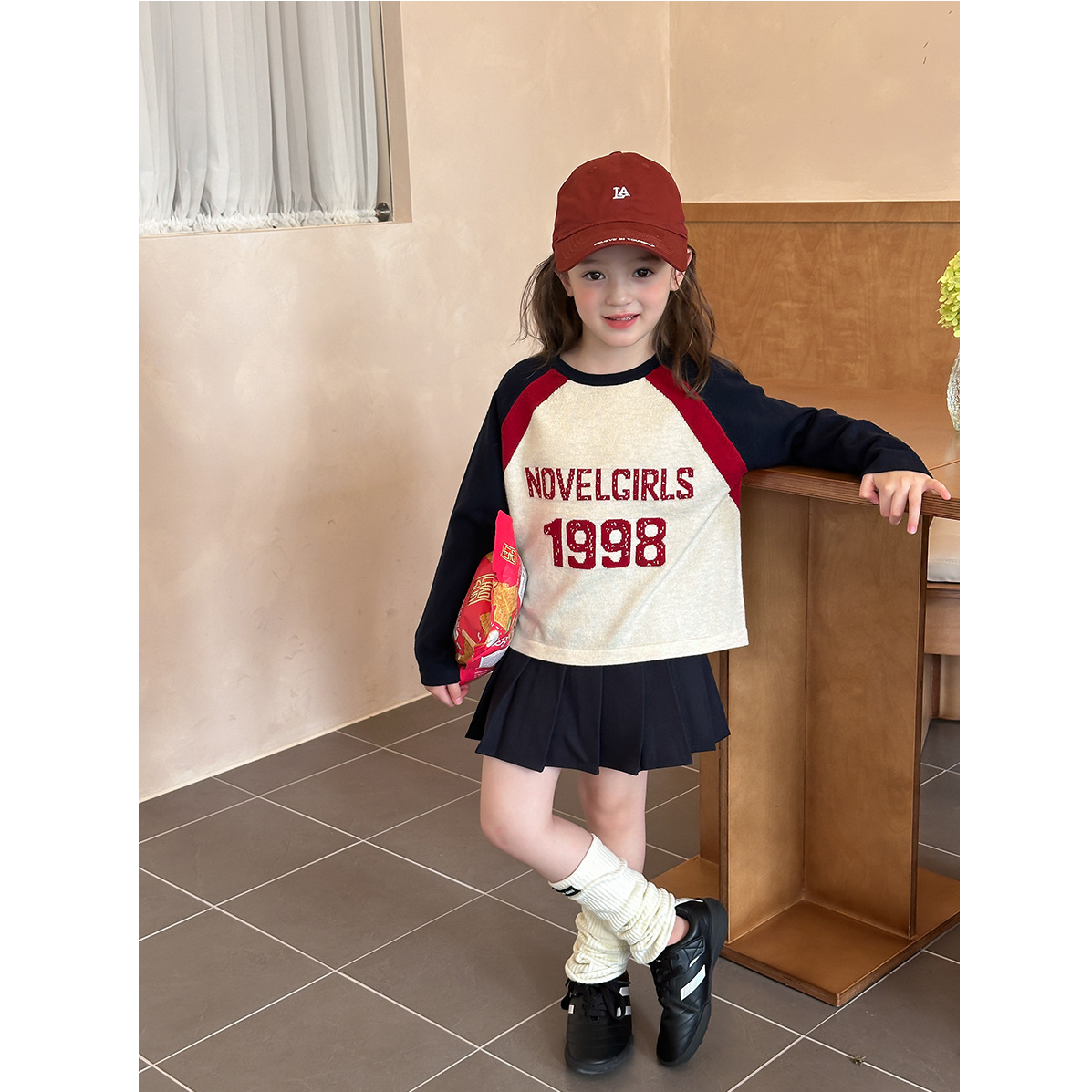 【含桑蚕丝】秋季童装毛衣女童休闲美式字母插肩毛衣上衣25F073