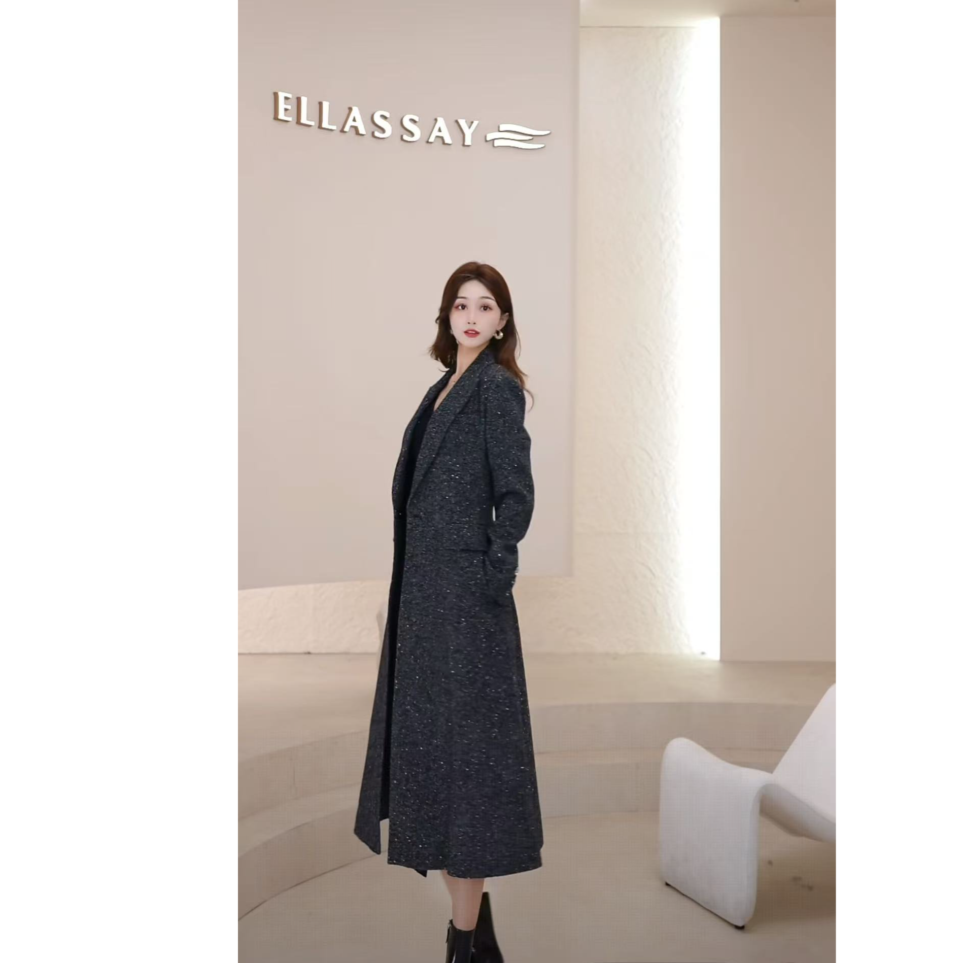 【高定】歌力思2025秋冬新款温柔气质长款毛呢大衣女EWF363D00100
