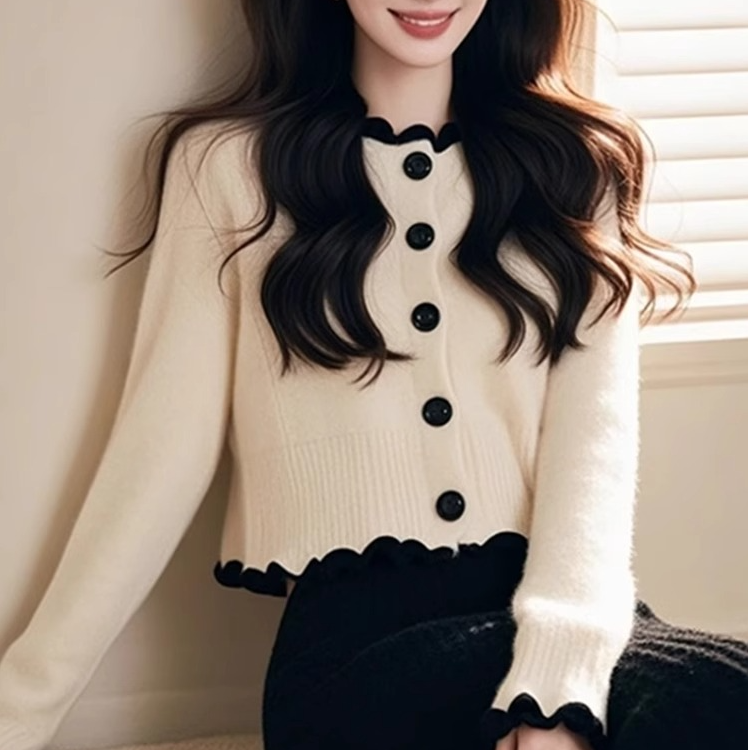 时尚气质百搭小香风针织开衫小众设计感单排扣长袖针织毛衣外套女