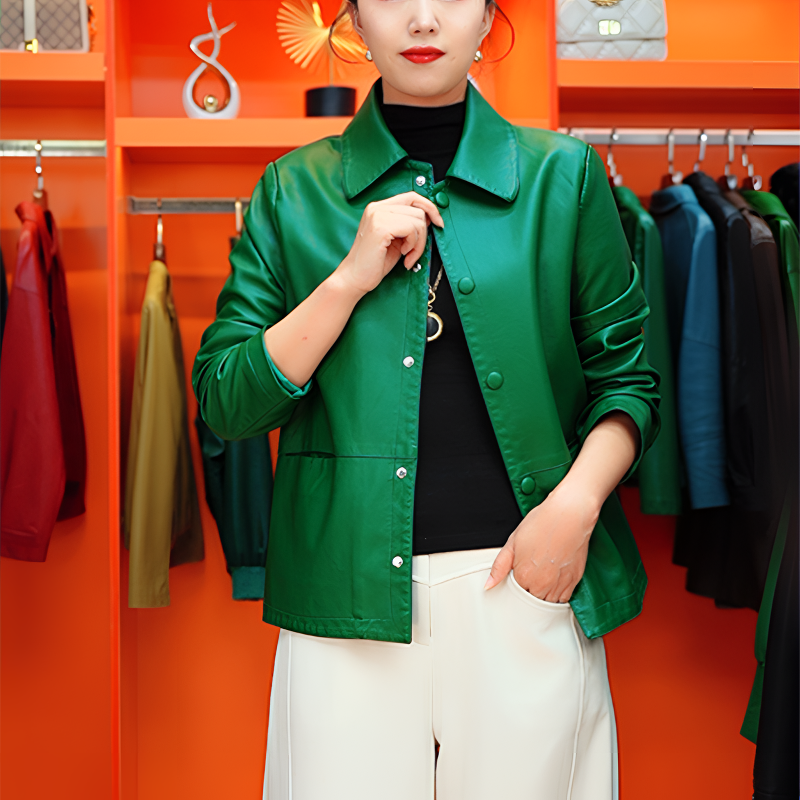 翻领皮夹克标准秋季方领短款常规水洗皮衣外套千金风2088