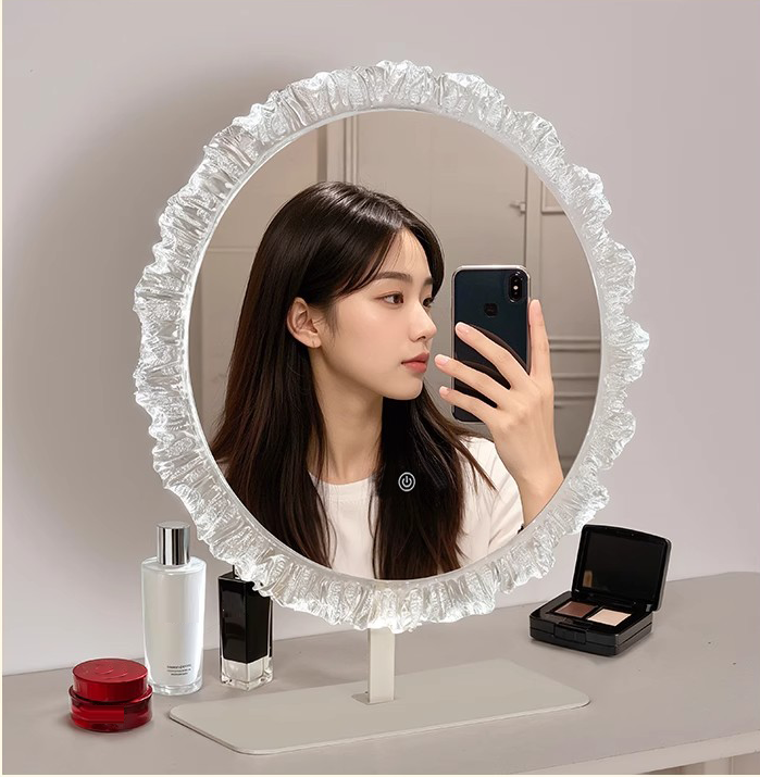 可充电】led智能太阳花化妆镜三色变光梳妆镜美妆镜带补光灯桌面镜