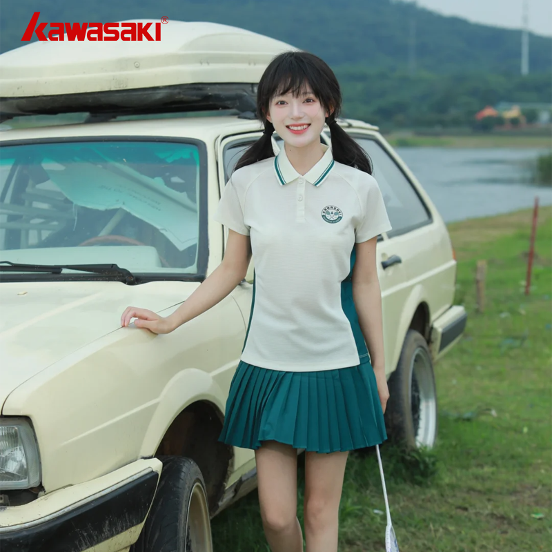 kawasaki/川崎羽毛球服网球服复古学院运动短袖短裙透气速干亲肤
