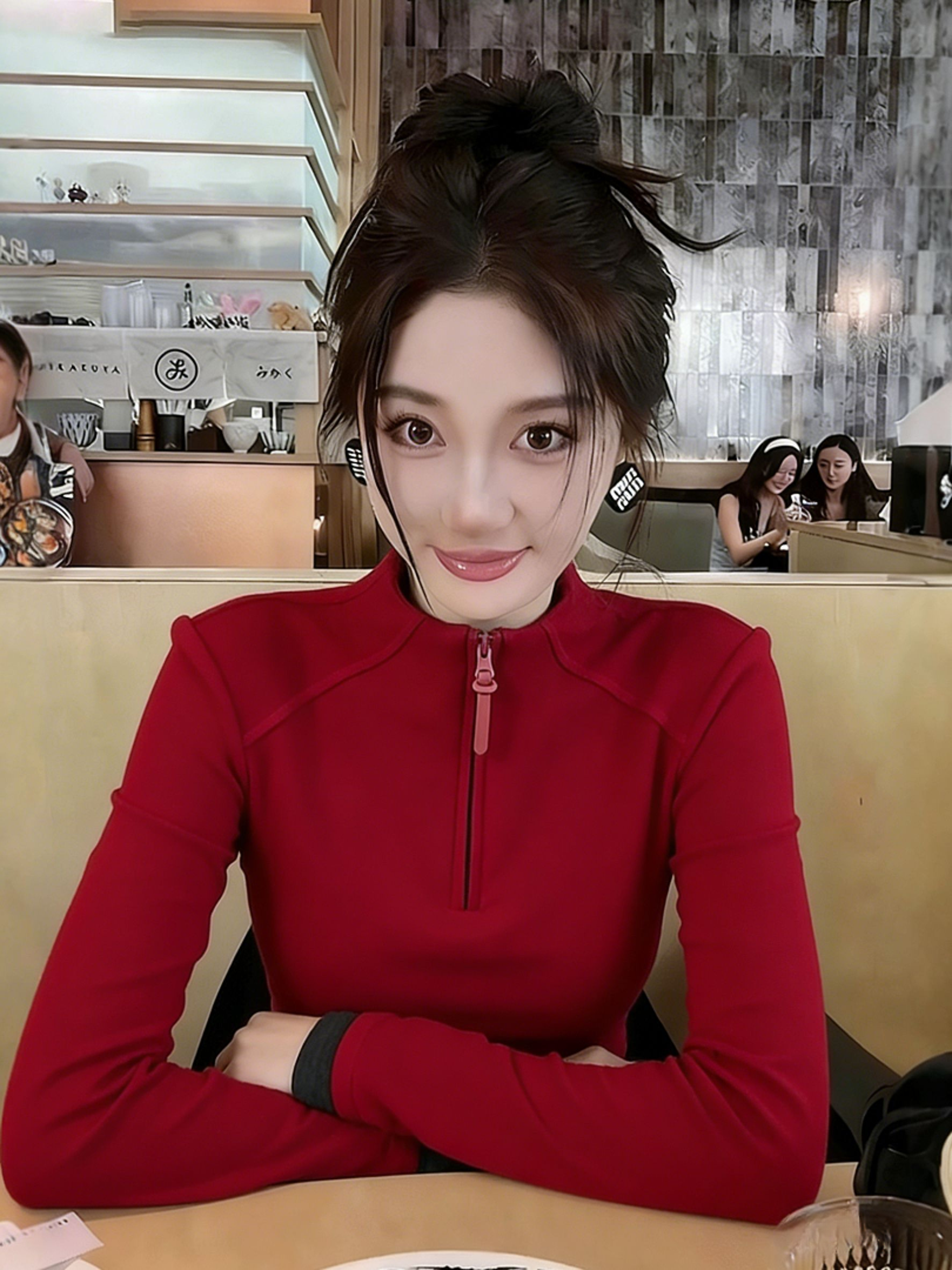 红色圣诞穿搭新年双面德绒保暖半拉链卫衣2026休闲简约内搭打底衫