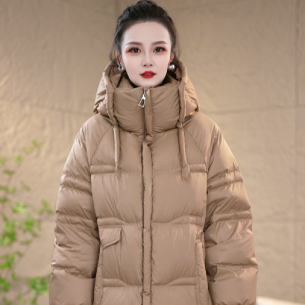 【鹅绒服】2025新款中长款连帽时尚设计加厚休闲保暖鹅绒服M-2XL