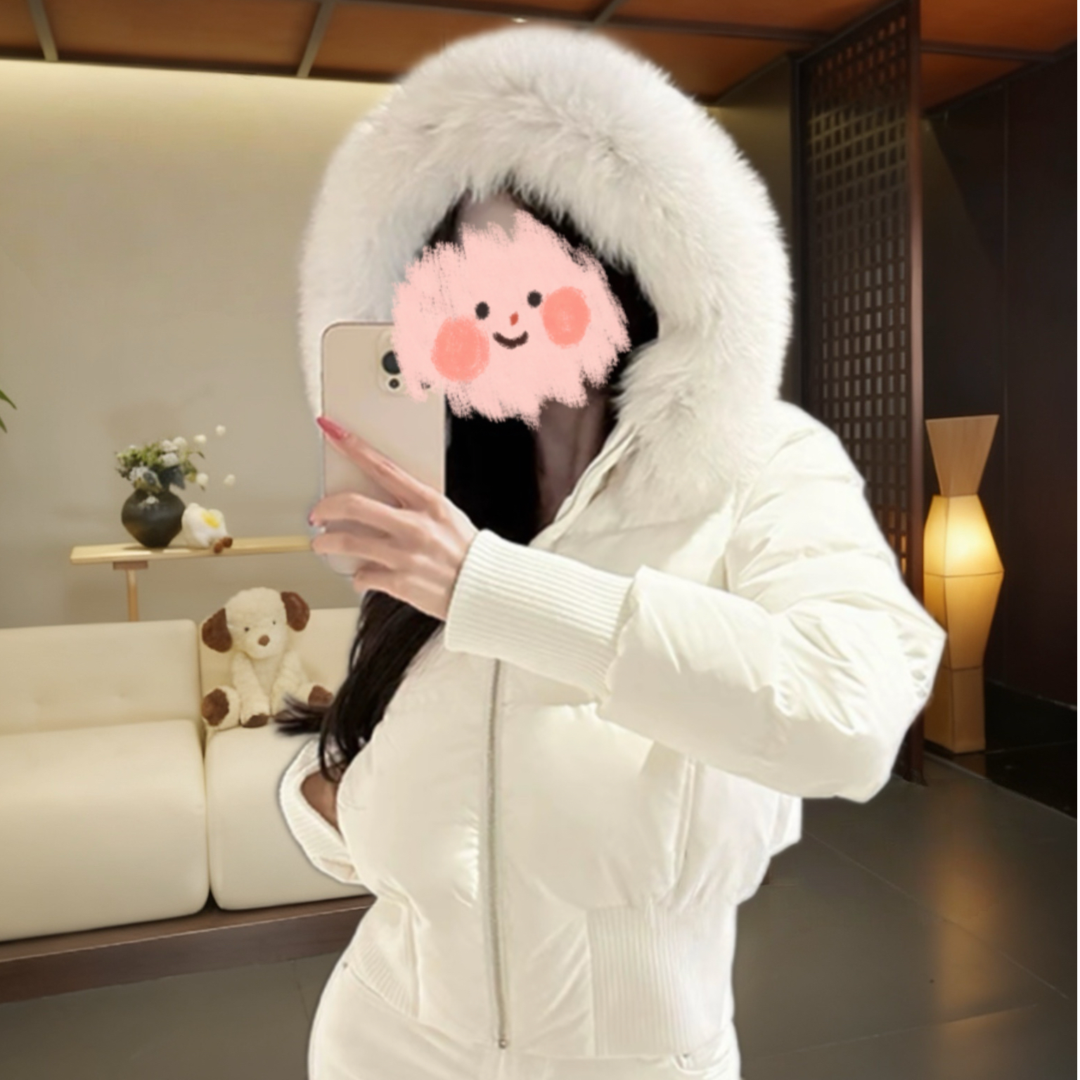 “雪狐日记”真狐狸毛领90白鹅绒羽绒服短款百搭收腰显瘦外套00136