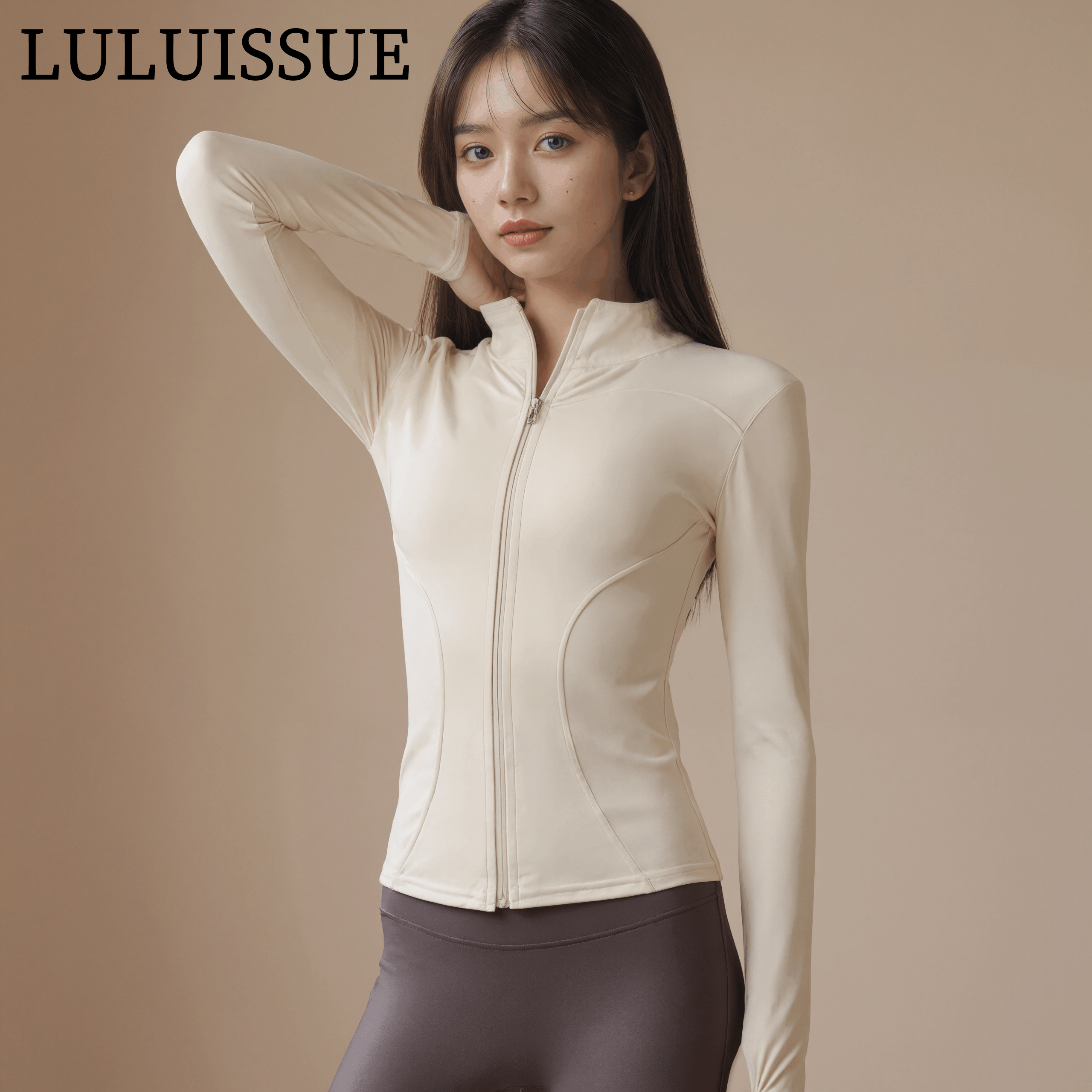 LULUISSUE瑜伽服套装女长袖秋冬款紧身运动上衣立领晨跑步训练服