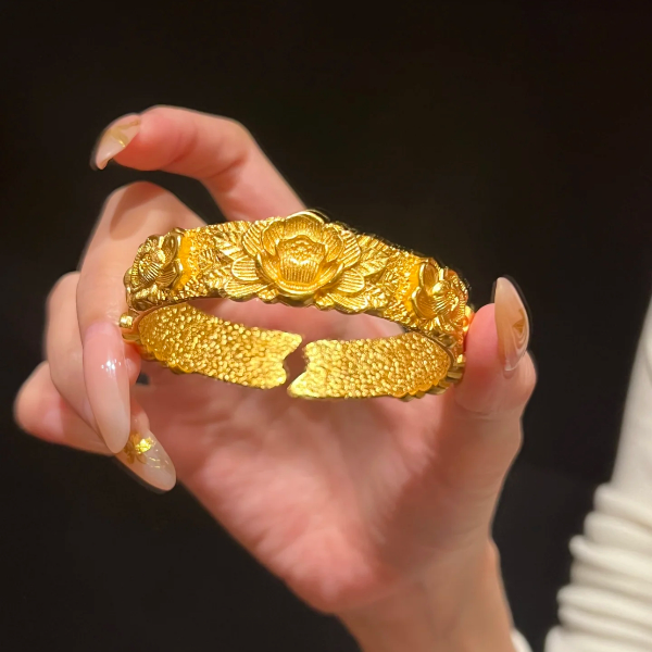 铜合金手镯 新中式古法【富贵牡丹花手镯】女款精美百搭不掉色镯子