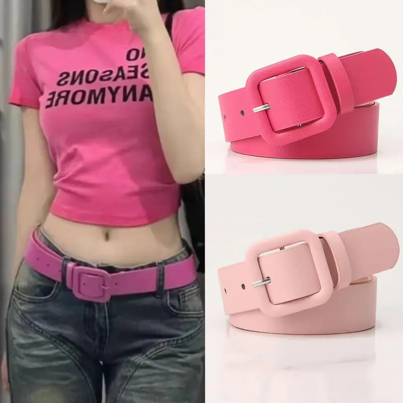 2025新款紫色黄色多巴胺宽腰带女方扣玫红色皮带粗y2k装饰配裙子