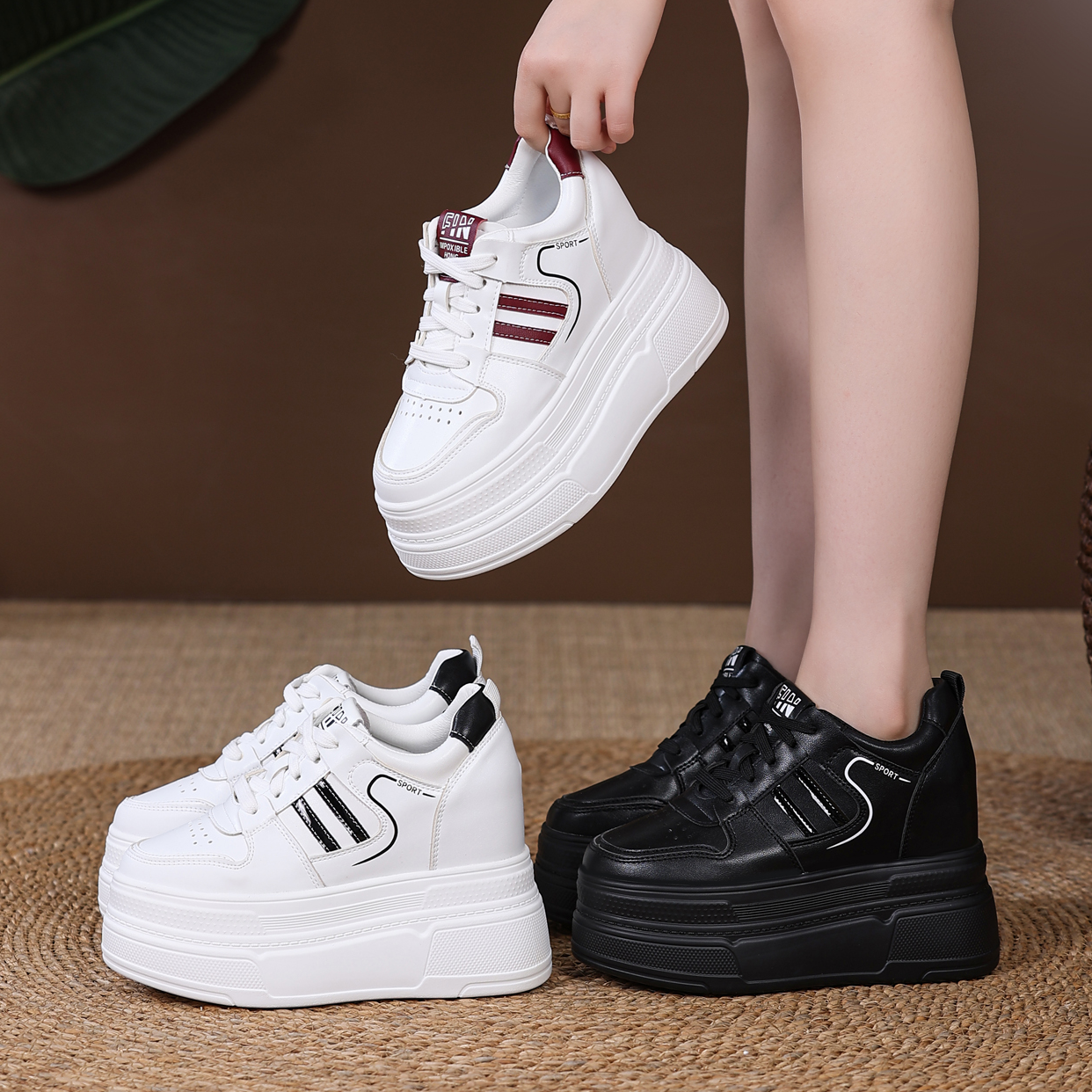 【跟高11厘米】厚底内增高小白鞋女鞋2025秋冬季新款时尚百搭休闲鞋