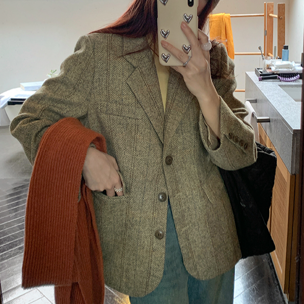 毛呢新款西装加厚短款外套羊毛小个子秋冬高级宽松呢子大衣呢子