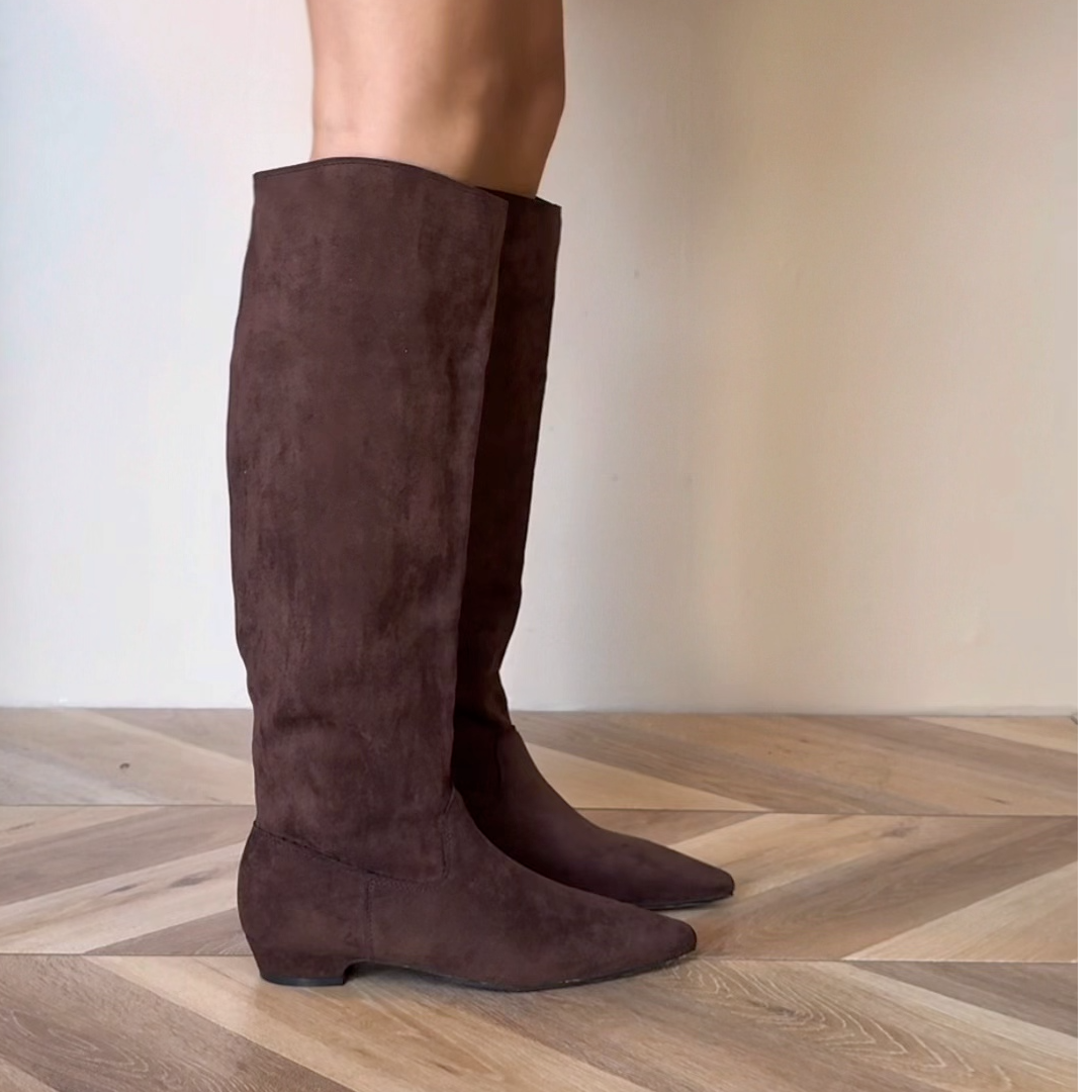 美爆了～美拉德绒面尖头堆堆靴小众显瘦长靴不过膝时装靴 K