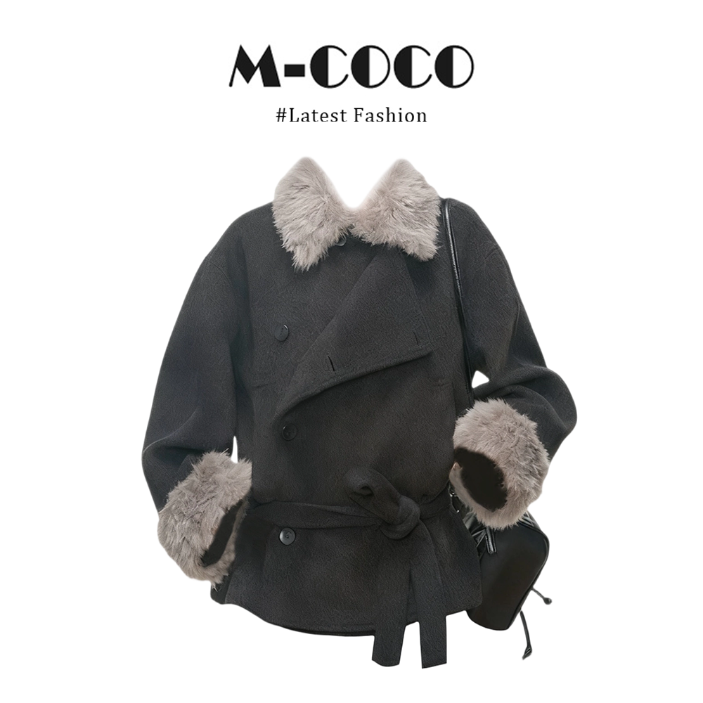 VASI韩剧女主毛领加厚毛呢大衣女秋冬季新款高级感保暖外套