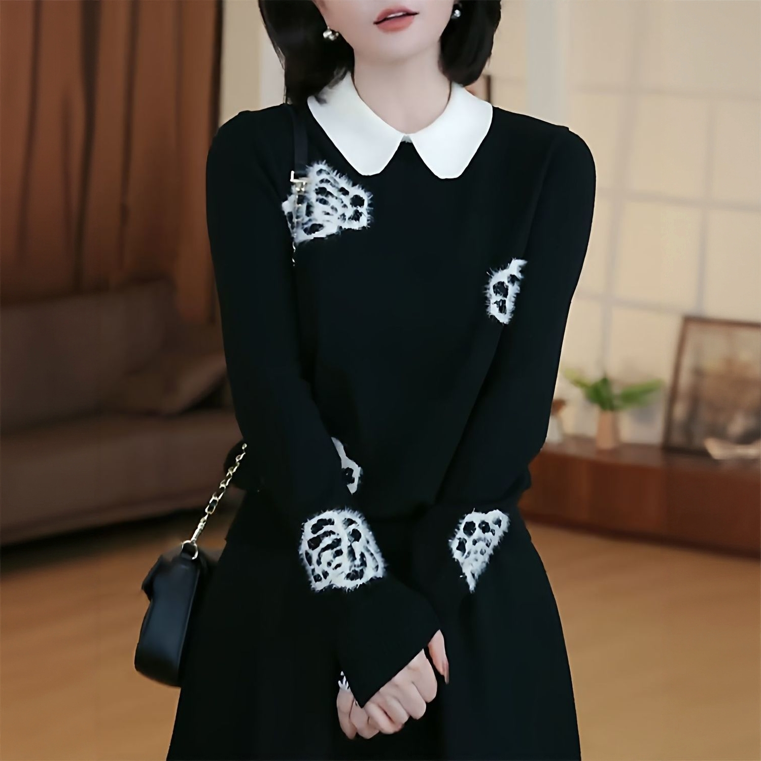 秋冬上新精致减龄外穿拼色提花针织衫搭垂感中长款半身裙H077+Q26