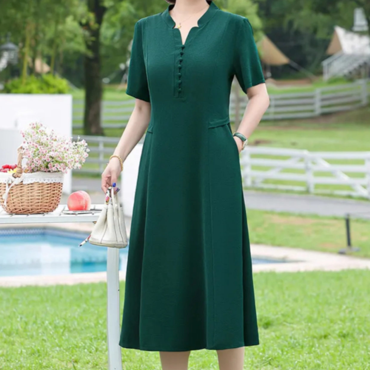 2025新款宽松遮肚子妈妈装夏季韩版休闲时尚百搭中老年女装连衣裙