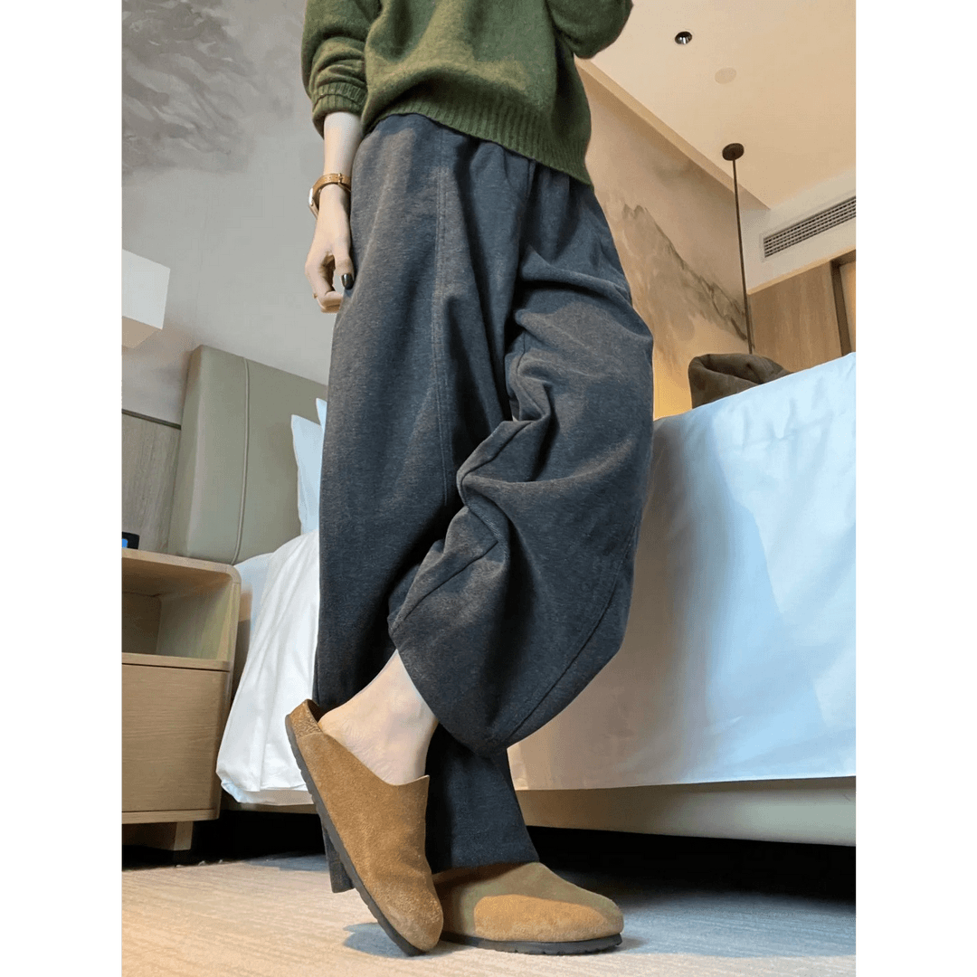 秋冬季高腰宽松磨毛阔腿裤长裤女2025年新款通勤百搭休闲直筒裤子