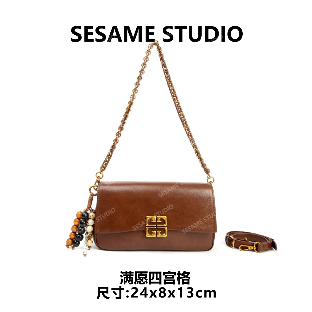 芝麻集】【满愿四宫格】SKL-7632-摩卡色腋下百搭斜跨女包