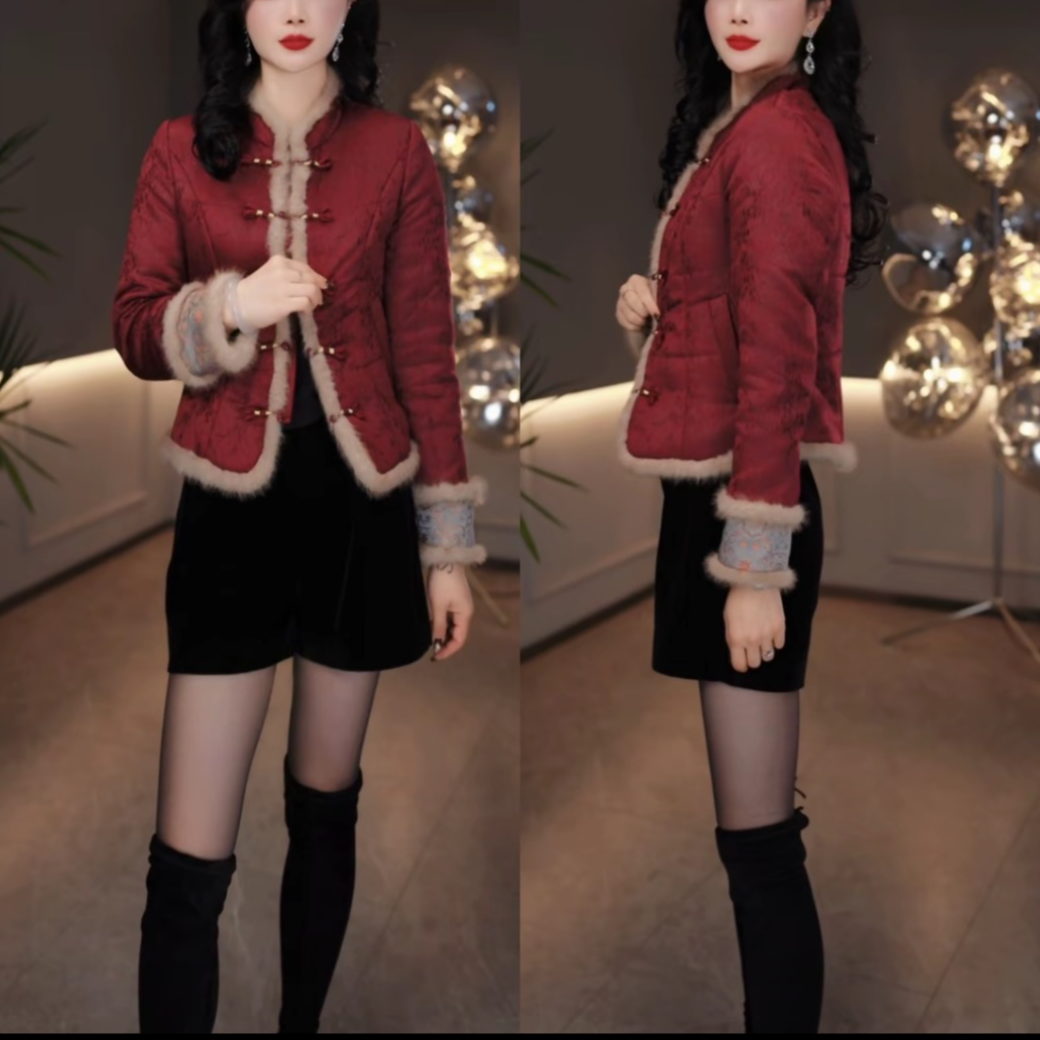 勇华2025冬季新款新中式国风复古提花显瘦加厚保暖棉服外套M-4XL