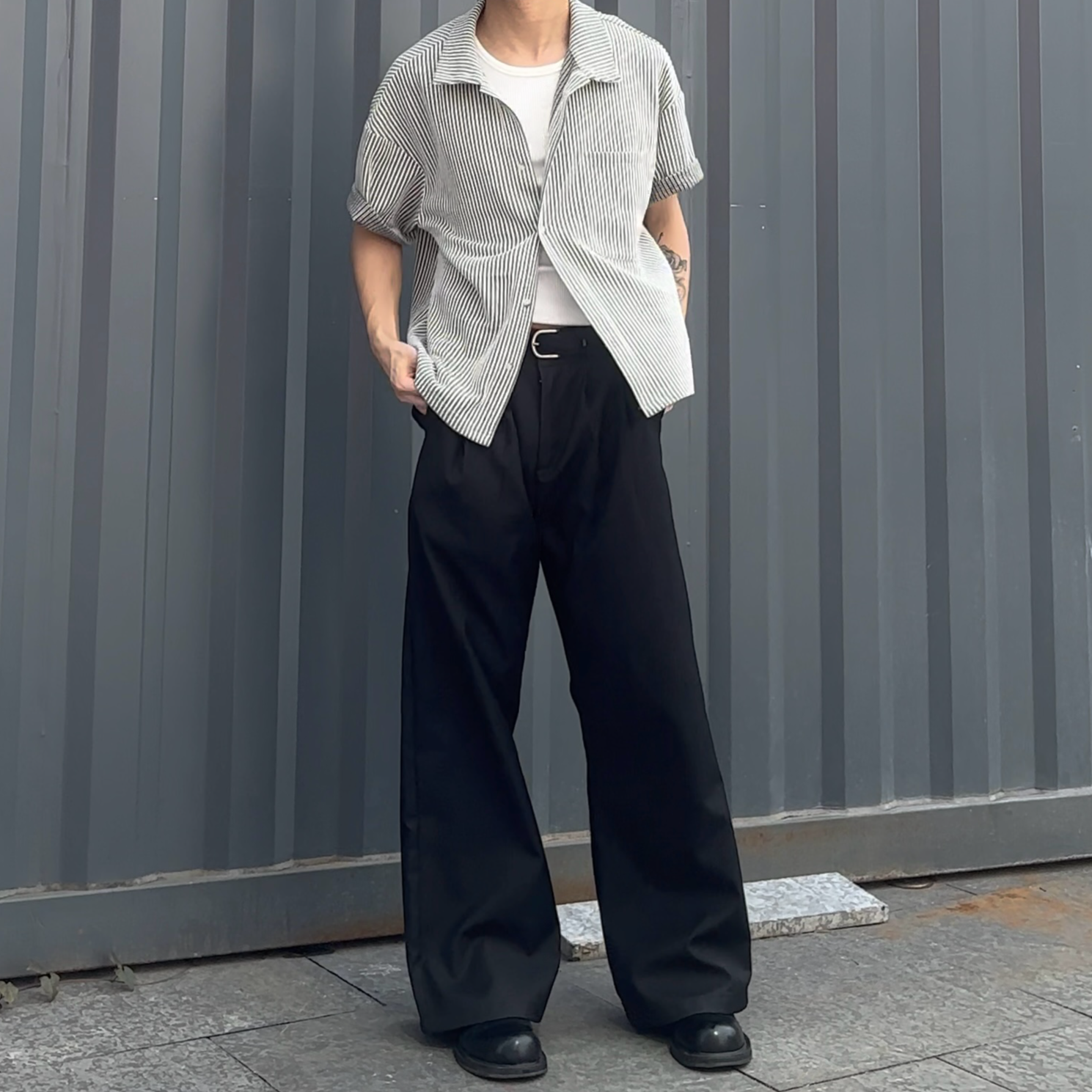 质感无敌打褶直筒西裤刺绣双褶微阔A字版型立体通勤裤子夏季休闲