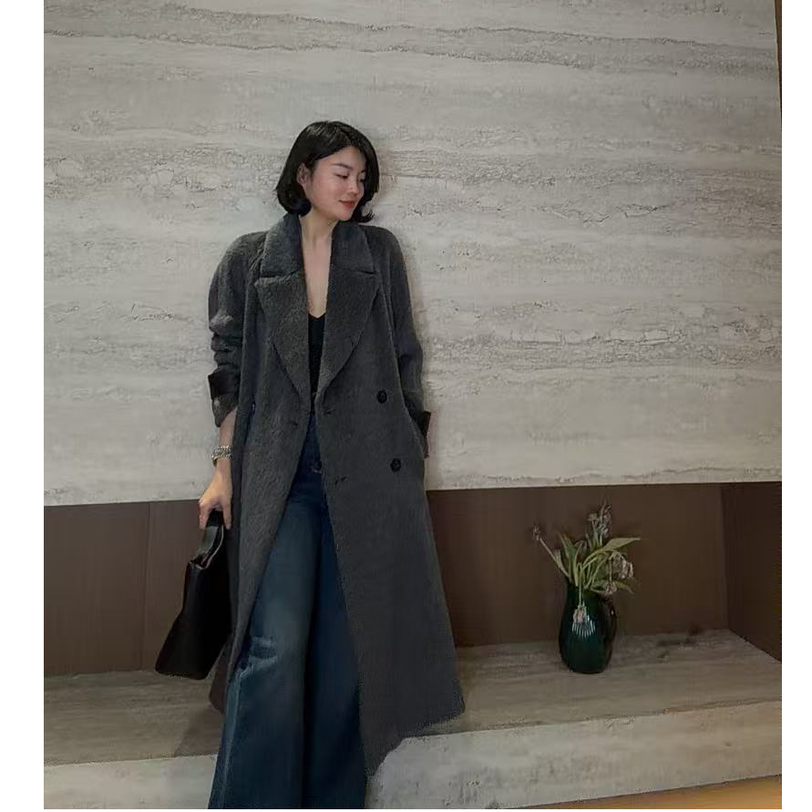 TANTAN 时尚宽松中长款翻领秋冬毛呢外套3460