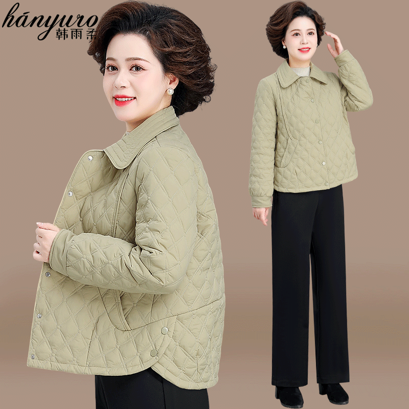 50多岁妈妈秋装轻薄棉服2025新款中老年秋冬棉衣外套短款小棉袄女