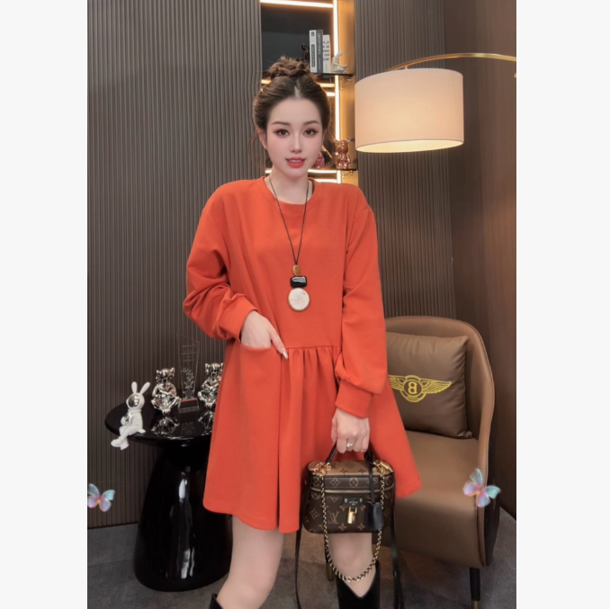 【丽丽推荐】2025设计感小众宽松娃娃款卫衣纯色百搭上衣裙sy82620