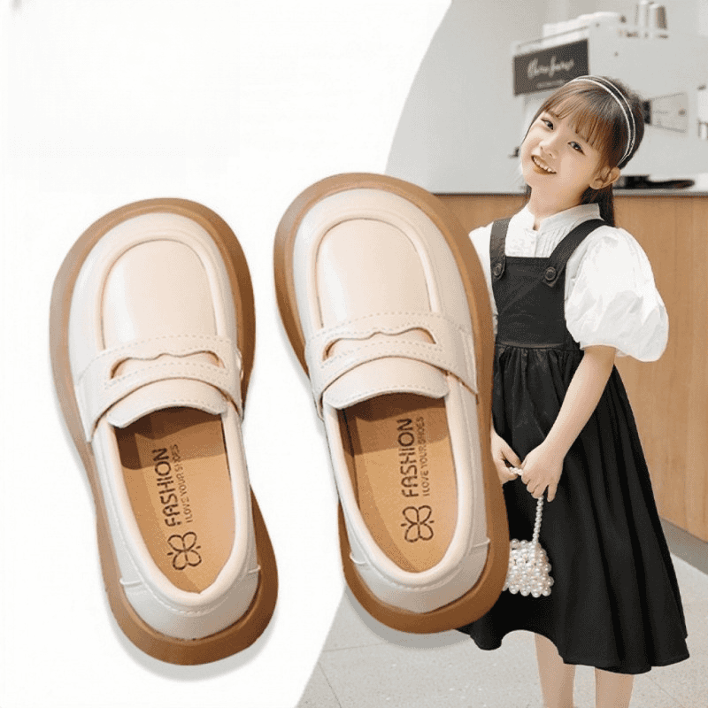 单鞋女童百搭童鞋黑色小皮鞋乐福鞋一脚蹬中大童新款儿童韩版2025