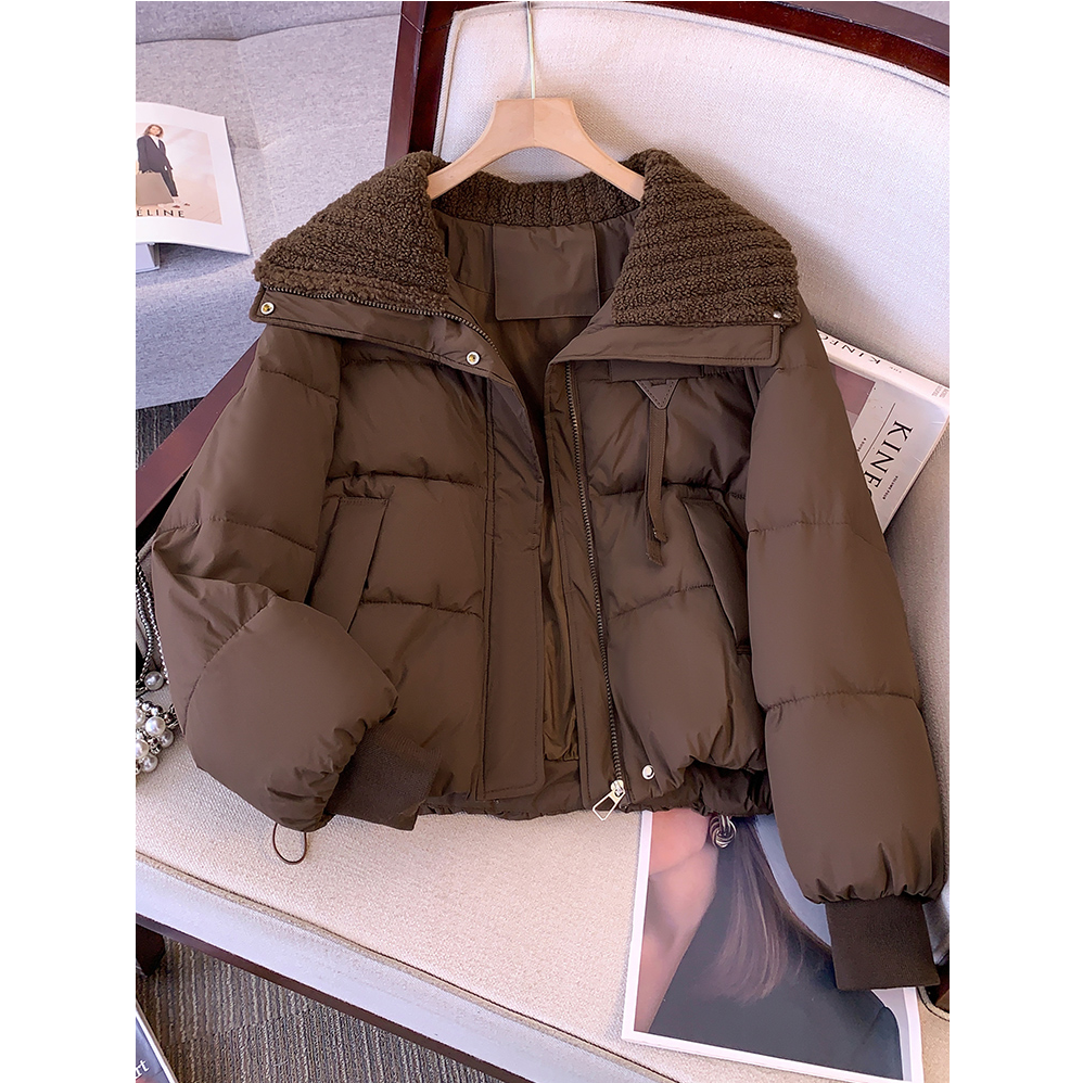 高级感超好看棉服女冬季2025年新款加厚保暖咖色小个子短款面包服